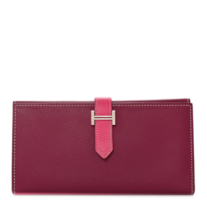 Hermes Epsom Bi-Color Tri-Fold Bearn Wallet Tosca Rose Tyrien 1 of 9