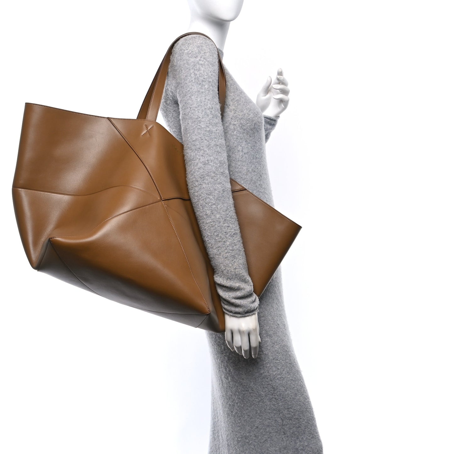 Shiny Calfskin XXL Puzzle Fold Shoulder Bag Oak