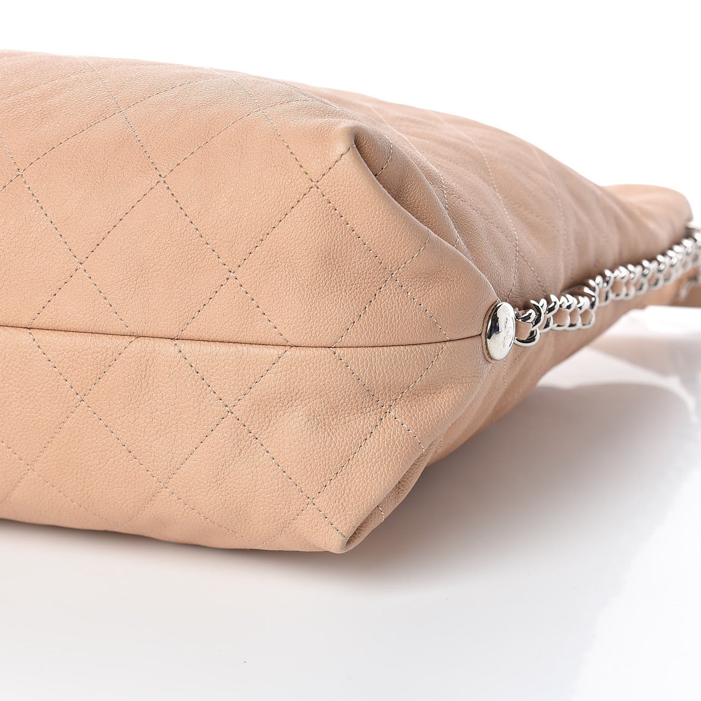 Grained Calfskin Stitched Large Braided With Style Hobo Beige