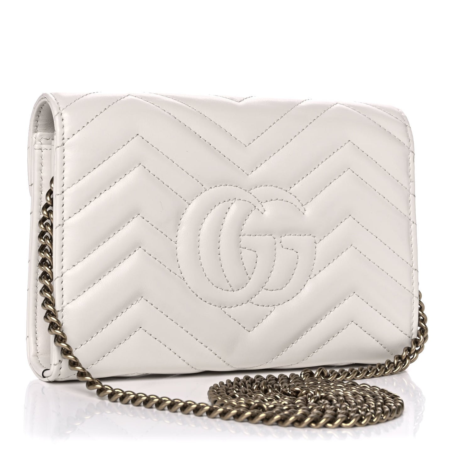Calfskin Matelasse GG Marmont Chain Wallet Mystic White