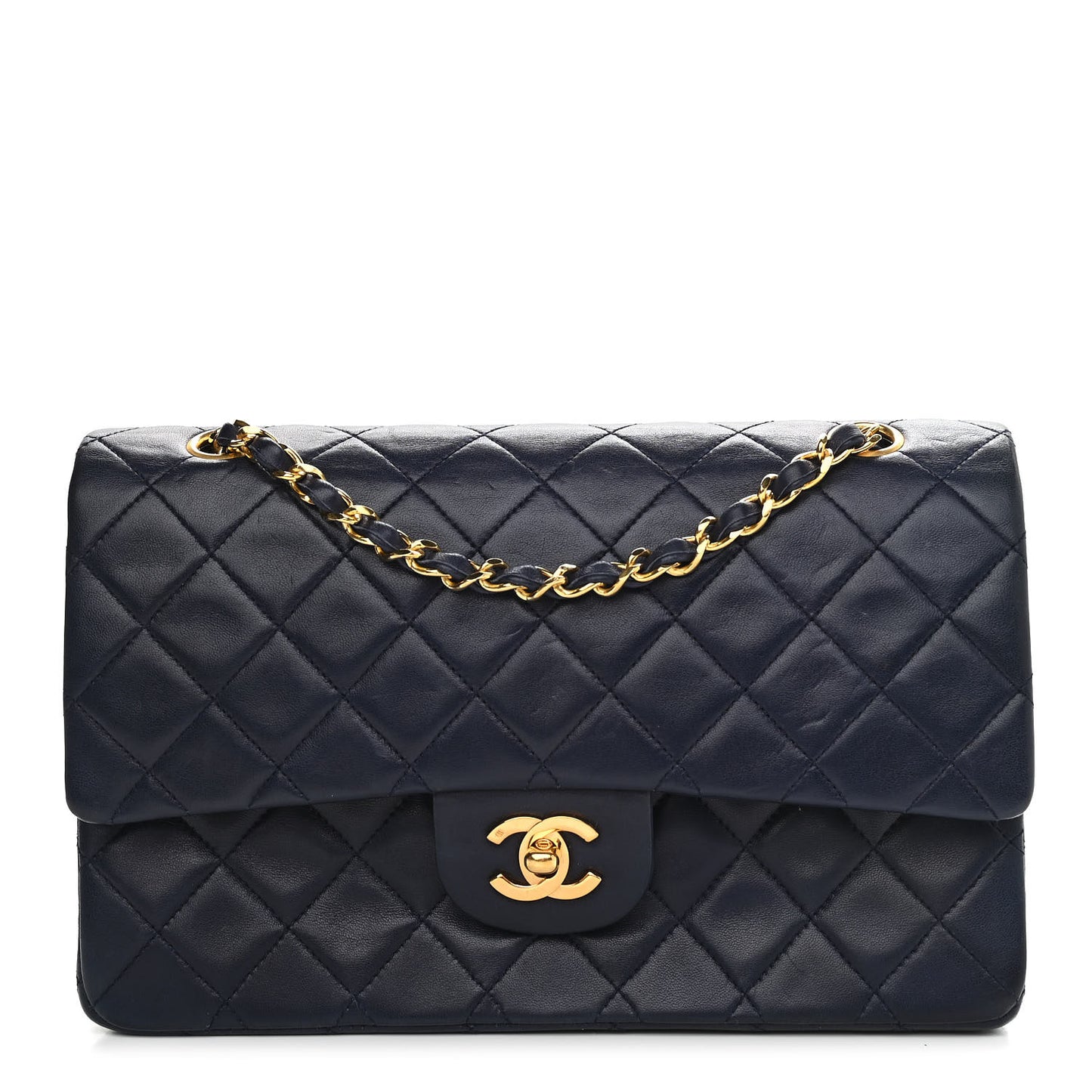 Lambskin Quilted Small Double Flap Navy