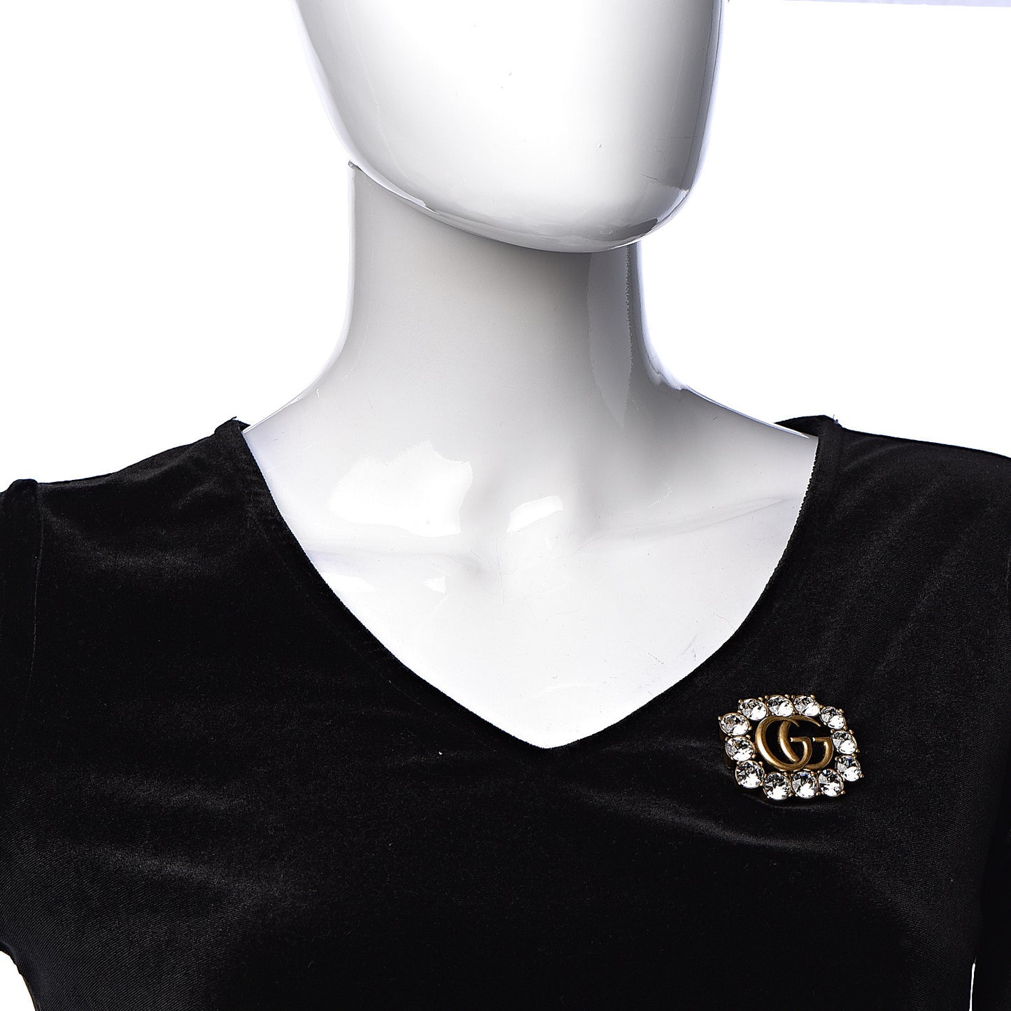 Metal Crystal Double G Brooch Aged Gold