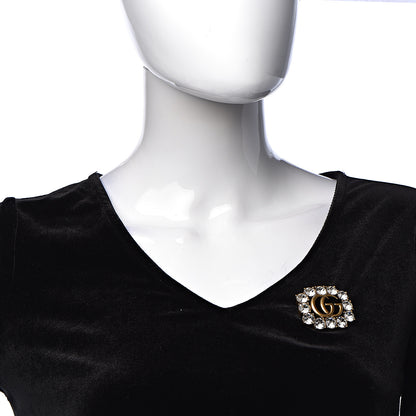 Gucci Metal Crystal Double G Brooch Aged Gold 2 of 5