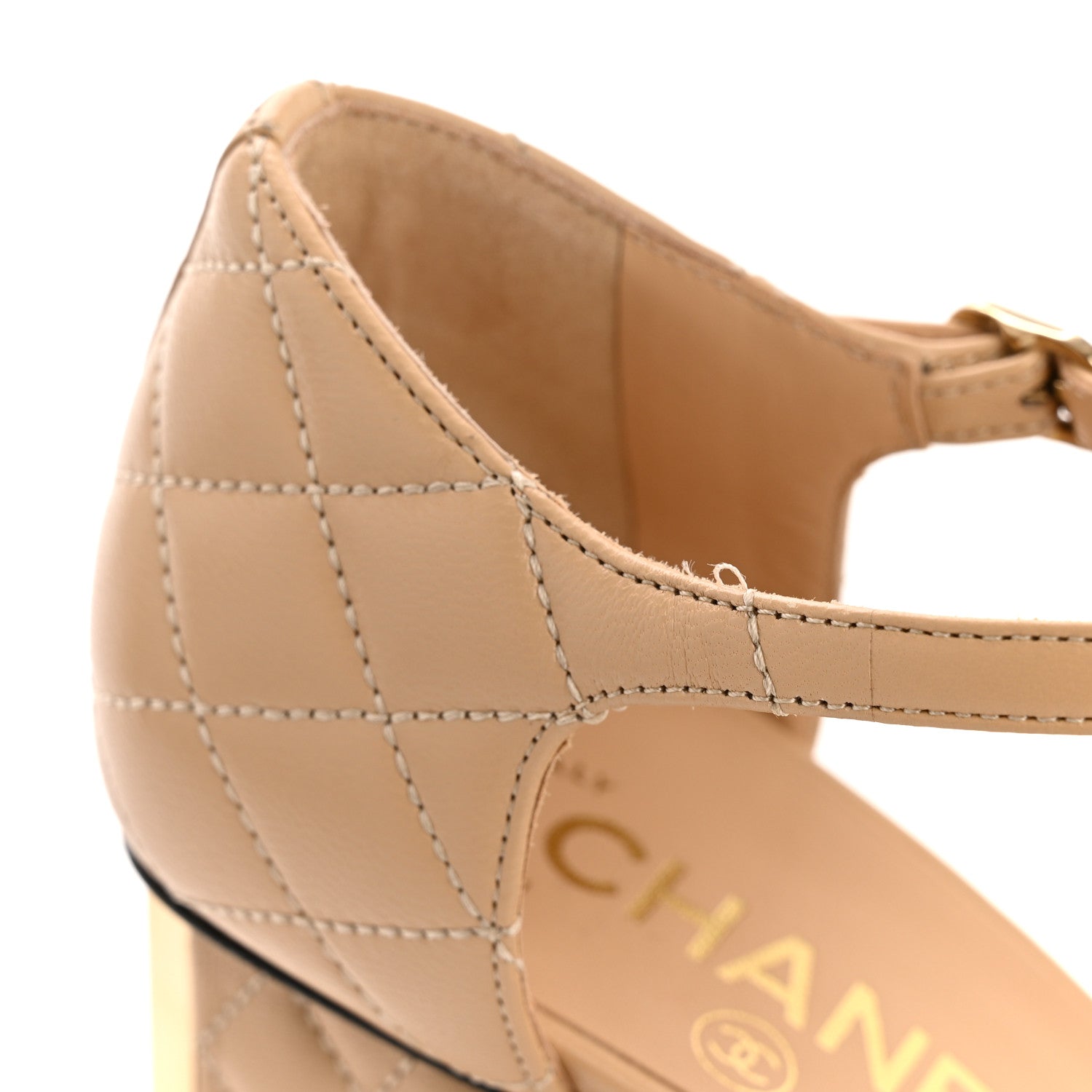 Chanel Lambskin Quilted Cap Toe Mary Jane Pumps 36 Beige Black 11 of 14