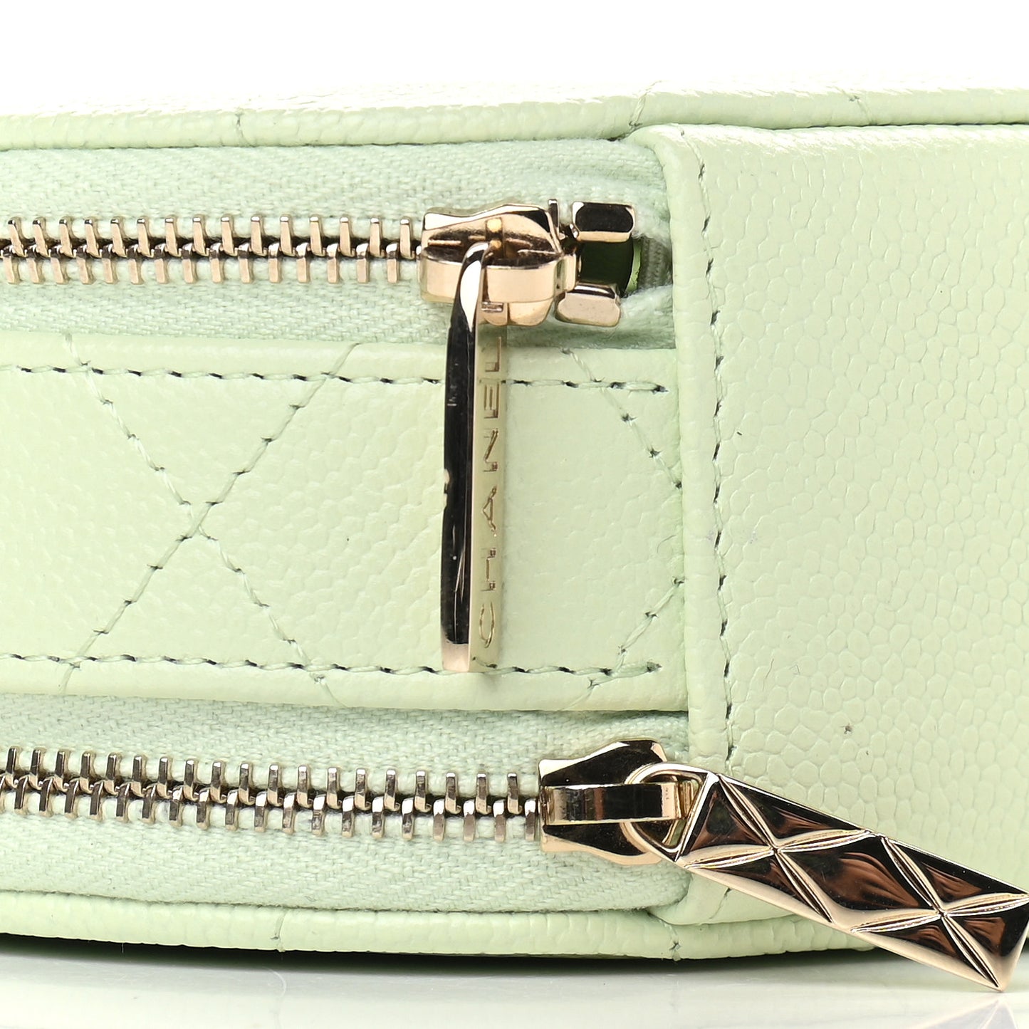Caviar Quilted Round Handle With Care Vanity With Chain Light Green