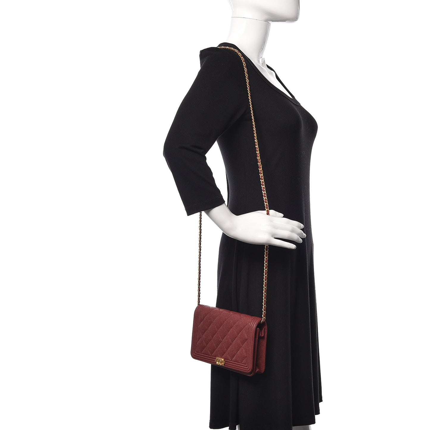 Caviar Quilted Boy Wallet On Chain WOC Burgundy