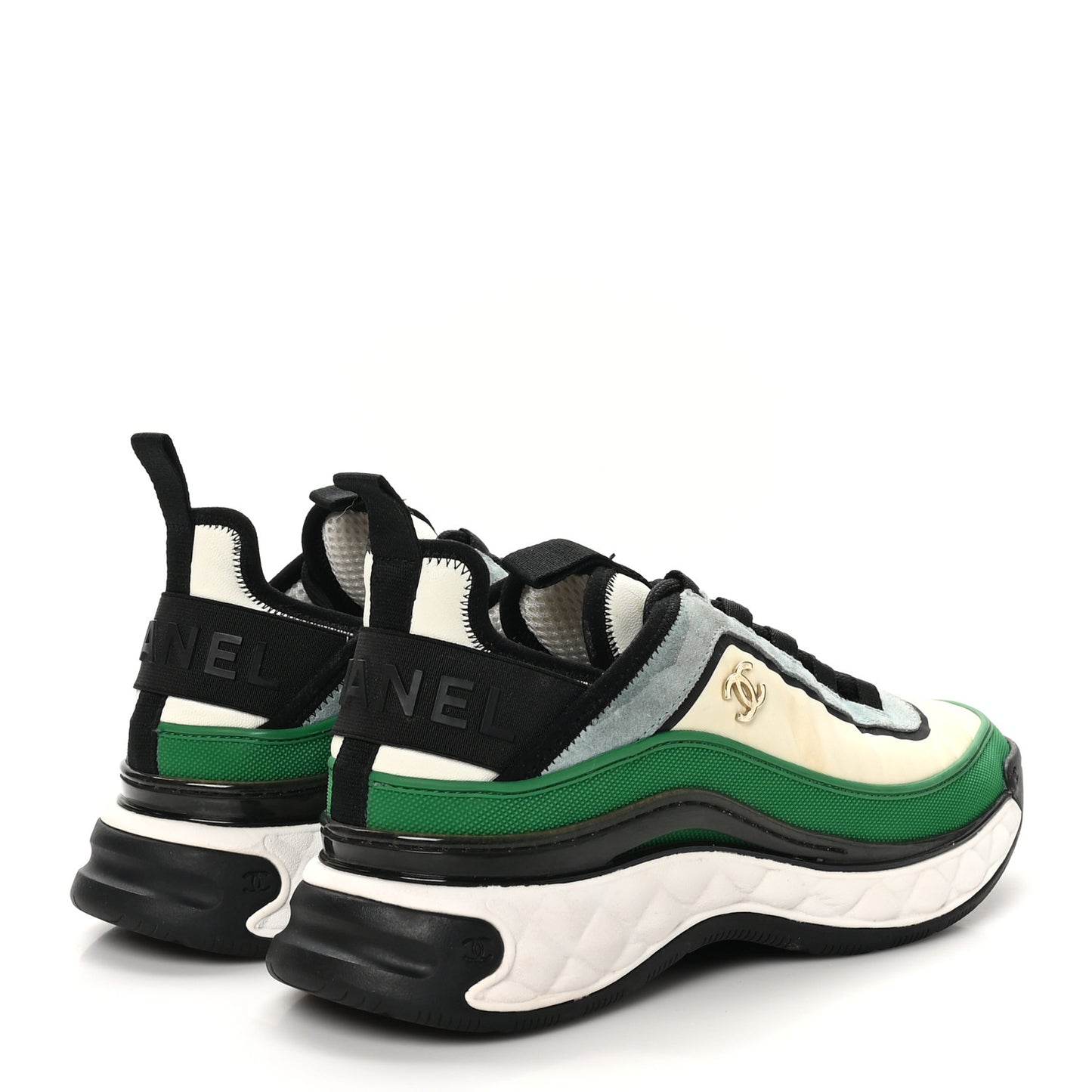 Suede Calfskin Mixed Fibers CC Sneakers 39 Ivory Green Light Blue 38 Ivory Green Light Blue