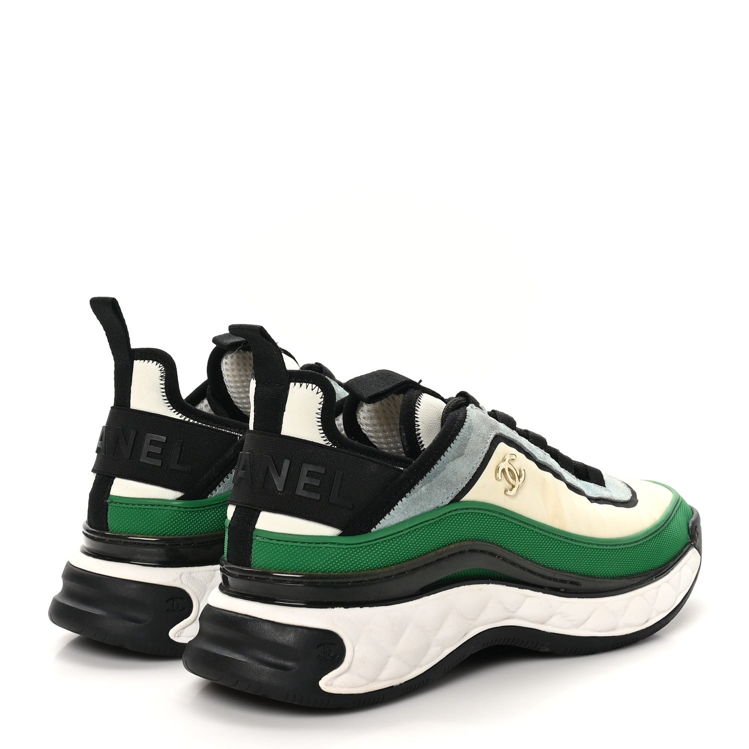 Chanel Suede Calfskin Mixed Fibers CC Sneakers 39 Ivory Green Light Blue 38 Ivory Green Light Blue 5 of 11