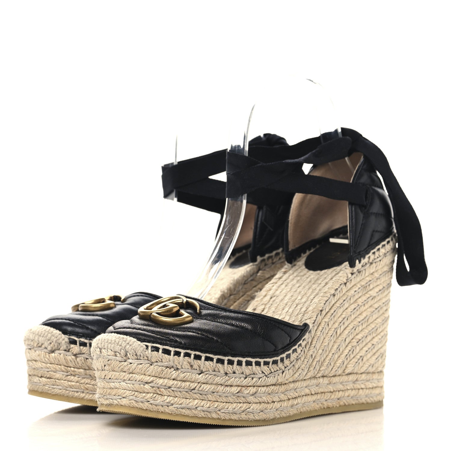 Gucci Nappa Matelasse GG Marmont Ankle Wrap Platform 35/120mm Espadrille Wedges 38.5 Black 4 of 10
