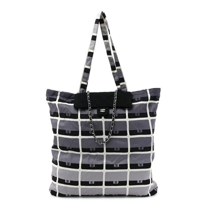 Chanel Jersey Fabric Quilted Foldable Tote With Chain Black Multicolor 1 of 15
