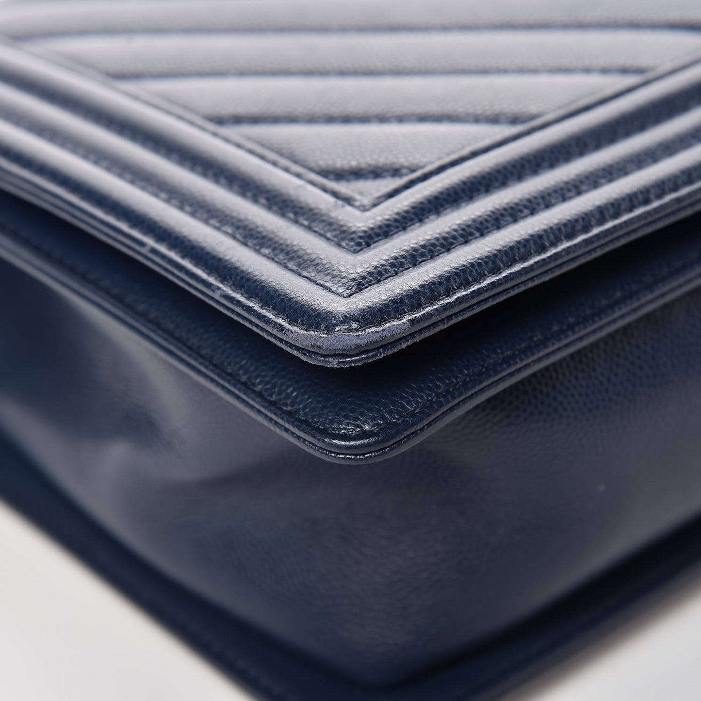 Caviar Chevron Quilted New Medium Boy Flap Dark Navy Blue