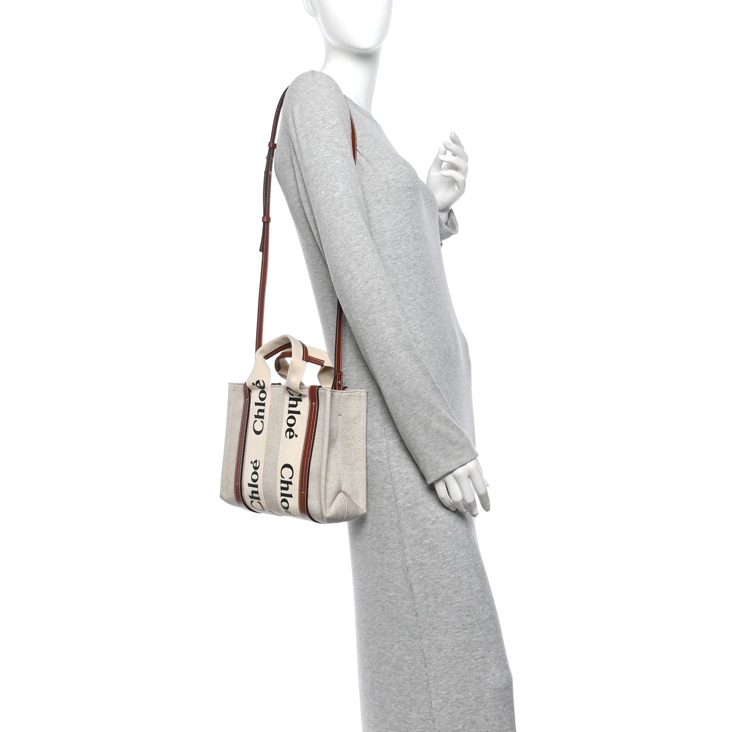 Cotton Calfskin Small Woody Ribbon Tote With Strap White Brown