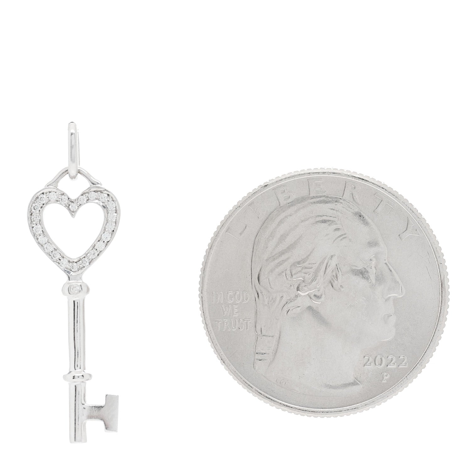Tiffany 18K White Gold Diamond Mini Heart Key Pendant 2 of 4