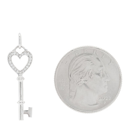 Tiffany 18K White Gold Diamond Mini Heart Key Pendant 2 of 4