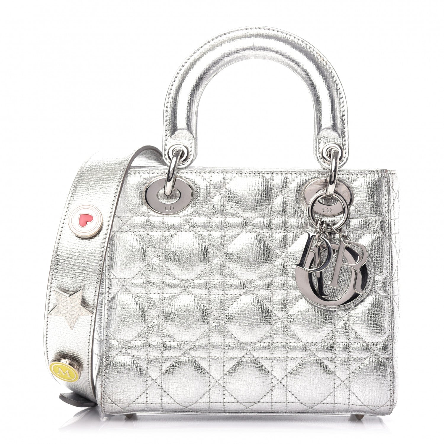 Christian Dior Metallic Grained Calfskin Cannage Small Lucky Badges My Lady Dior Silver 1 of 9