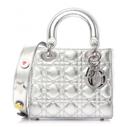 Christian Dior Metallic Grained Calfskin Cannage Small Lucky Badges My Lady Dior Silver 1 of 9