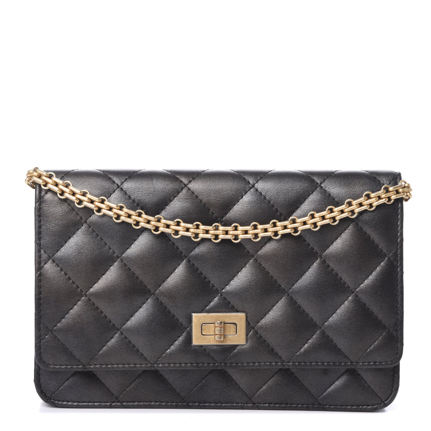 Metallic Calfskin Quilted Reissue Wallet On Chain WOC Black