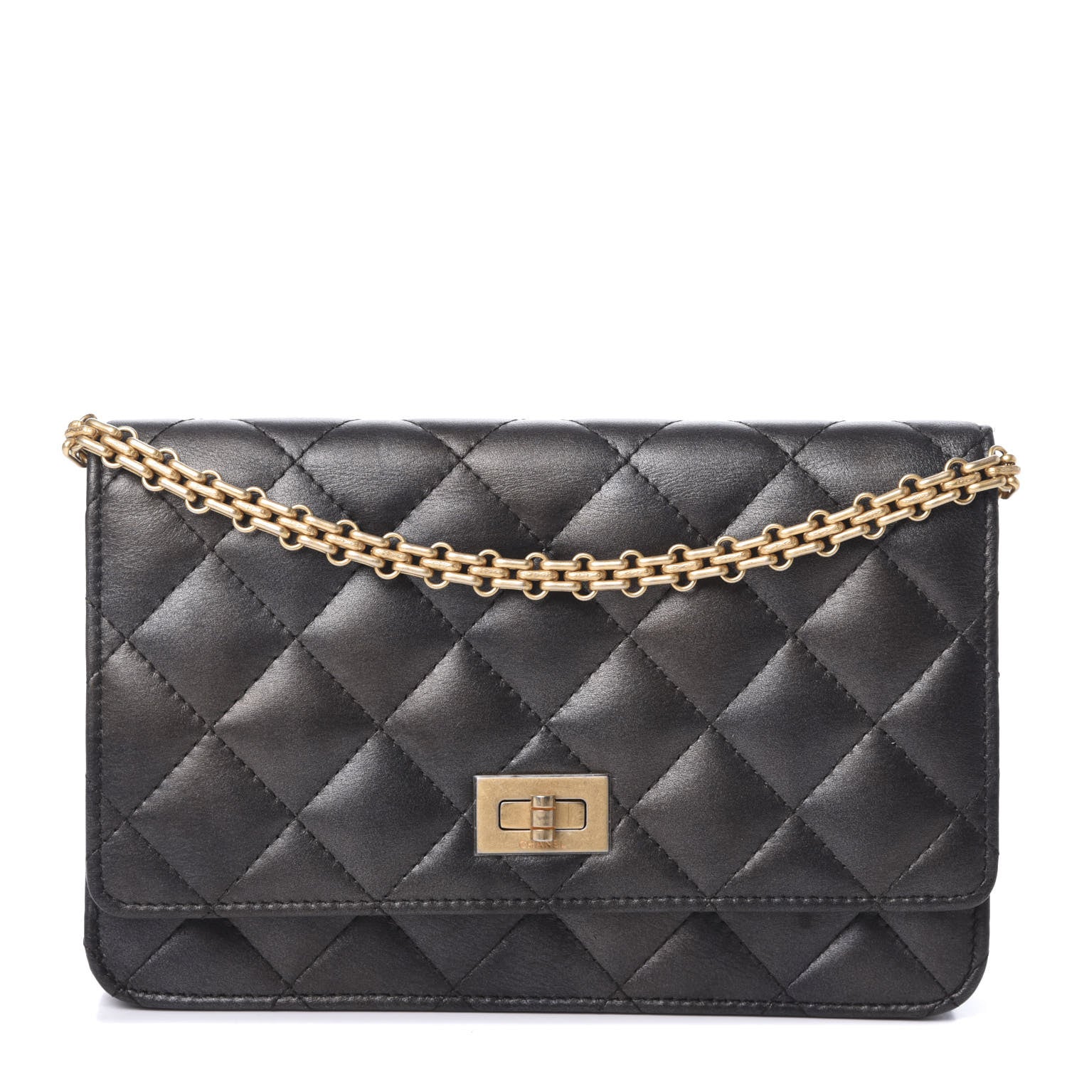 Chanel Metallic Calfskin Quilted Reissue Wallet On Chain WOC Black 1 of 10