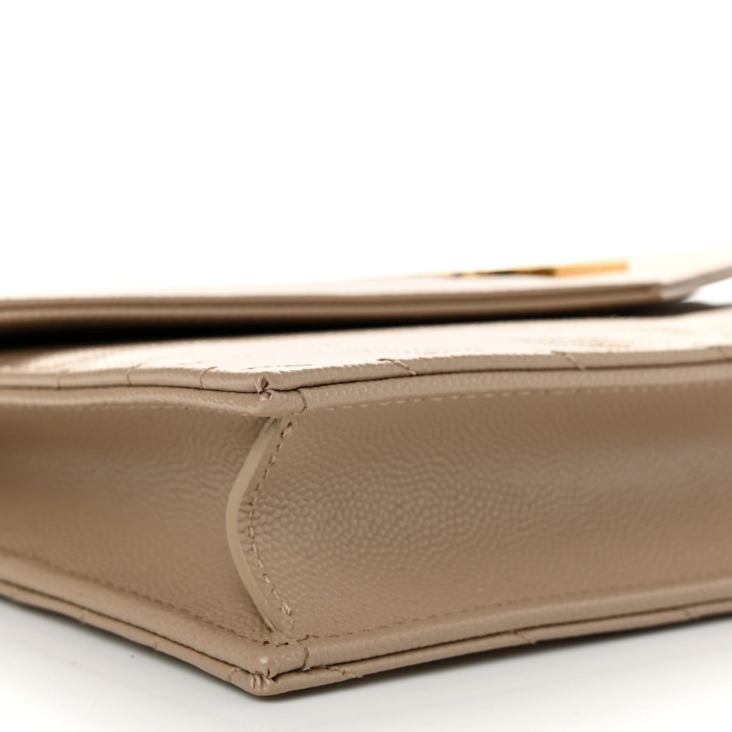 Saint Laurent Grain De Poudre Matelasse Chevron Monogram Envelope Chain Wallet Dark Beige 9 of 11