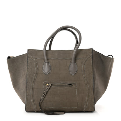 Celine Crocodile Embossed Nubuck Medium Phantom Luggage Grey 1 of 14