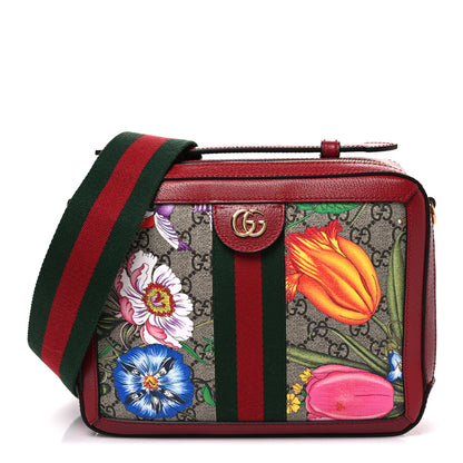 Gucci GG Supreme Monogram Flora Web Small Ophidia Top Handle Shoulder Bag Hibiscus Red 1 of 10