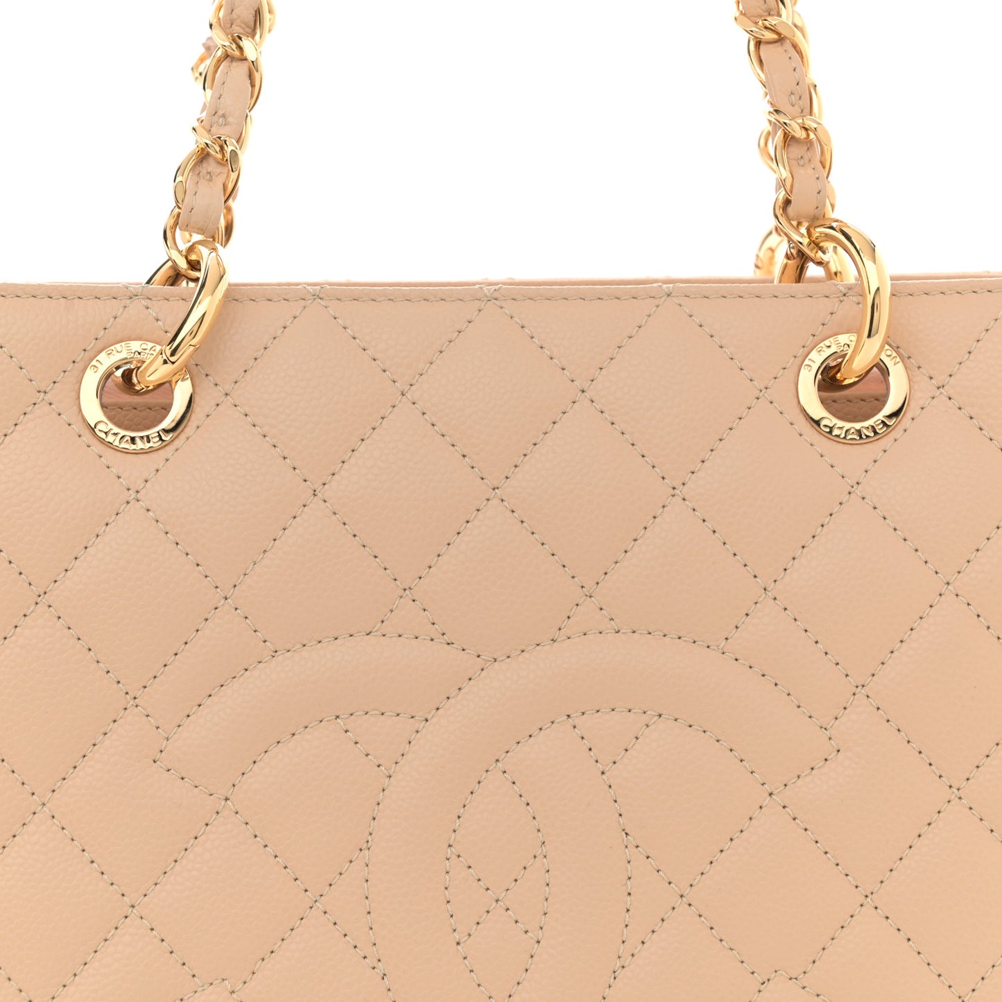 Caviar Quilted Grand Shopping Tote GST Beige