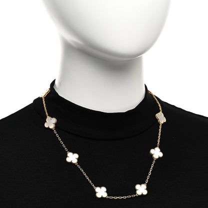 Van Cleef & Arpels 18K Yellow Gold Mother of Pearl 10 Motifs Vintage Alhambra Necklace 2 of 6