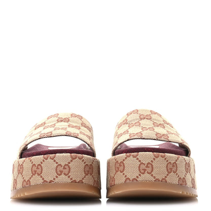 Gucci Canvas GG Monogram Angelina Platform Slide Sandals 36.5 Beige Ruggine 3 of 9