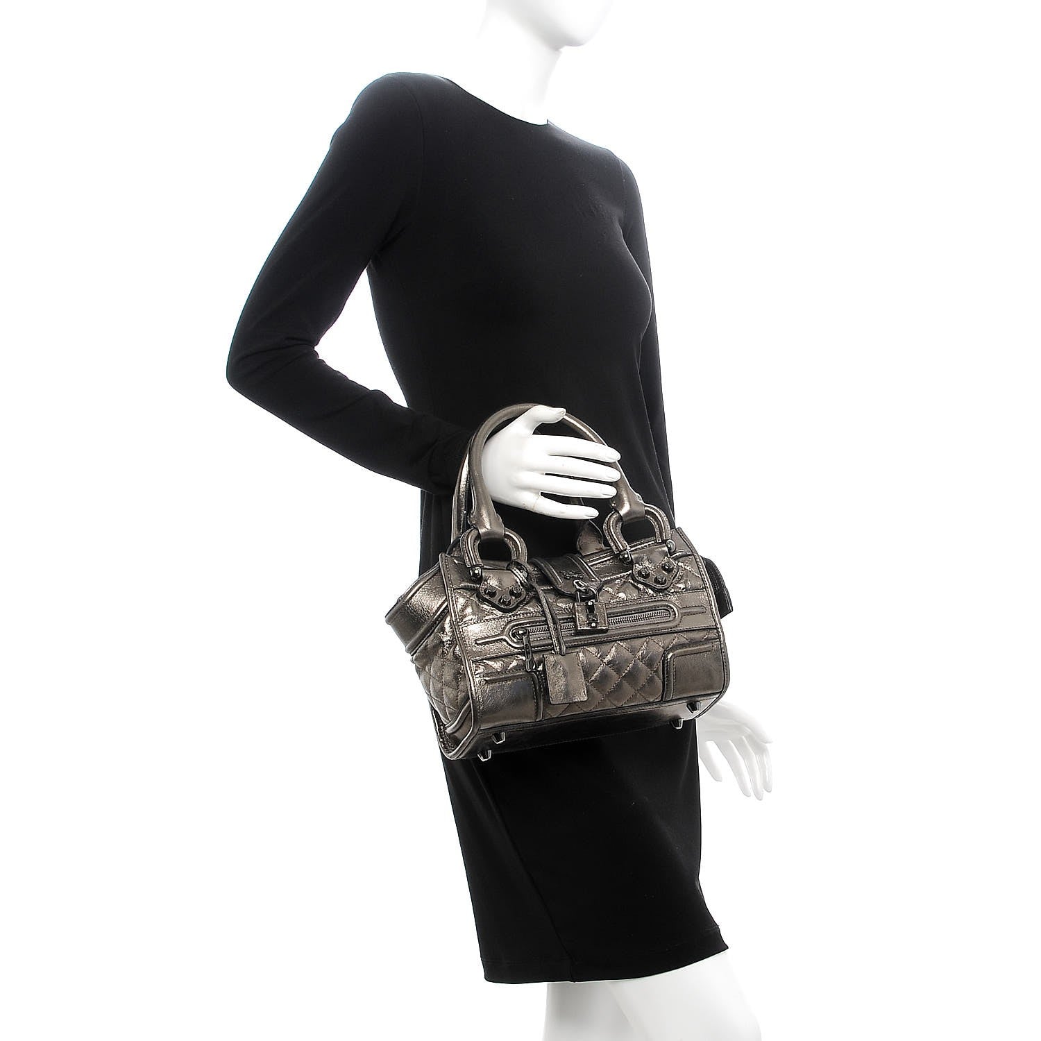Burberry Metallic Calfskin Quilted Mini Manor Tote Pewter 2 of 11