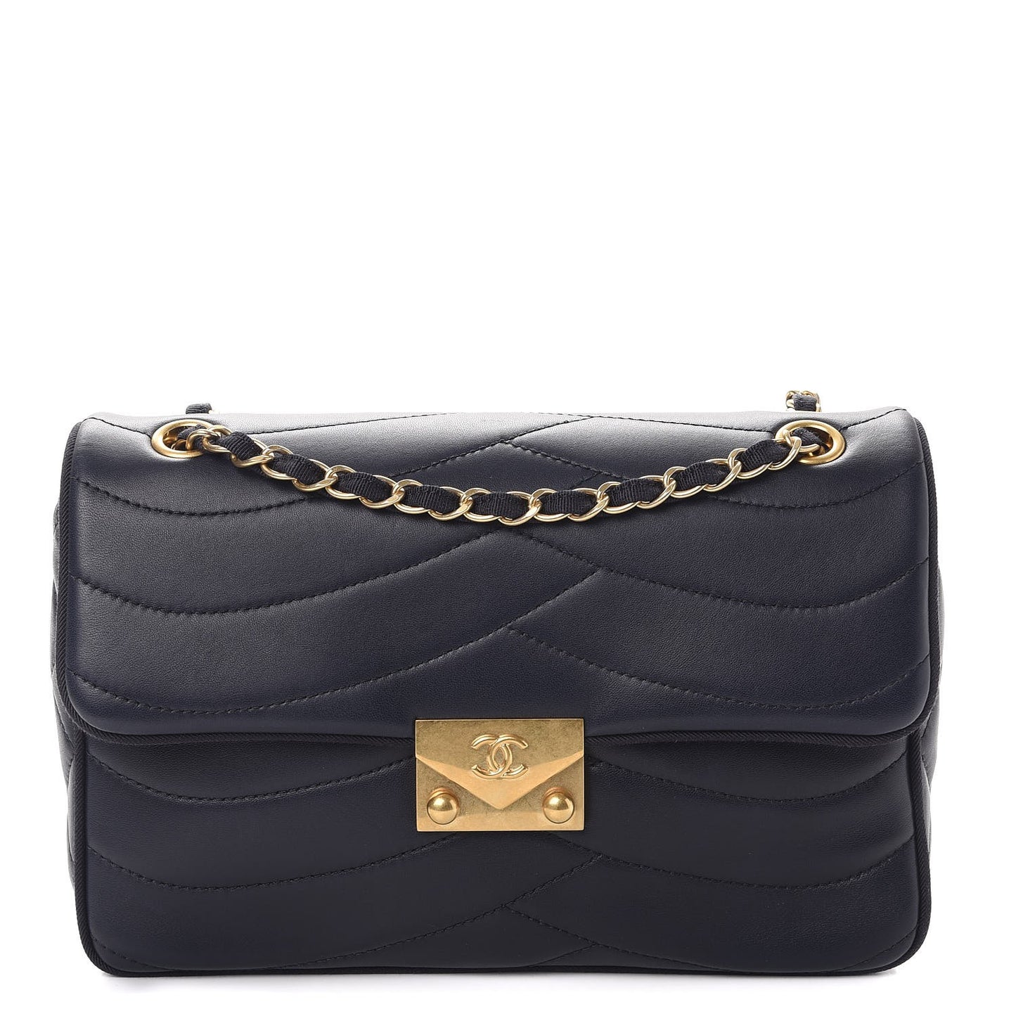 Lambskin Scallop Quilted Medium Pagoda Flap Navy