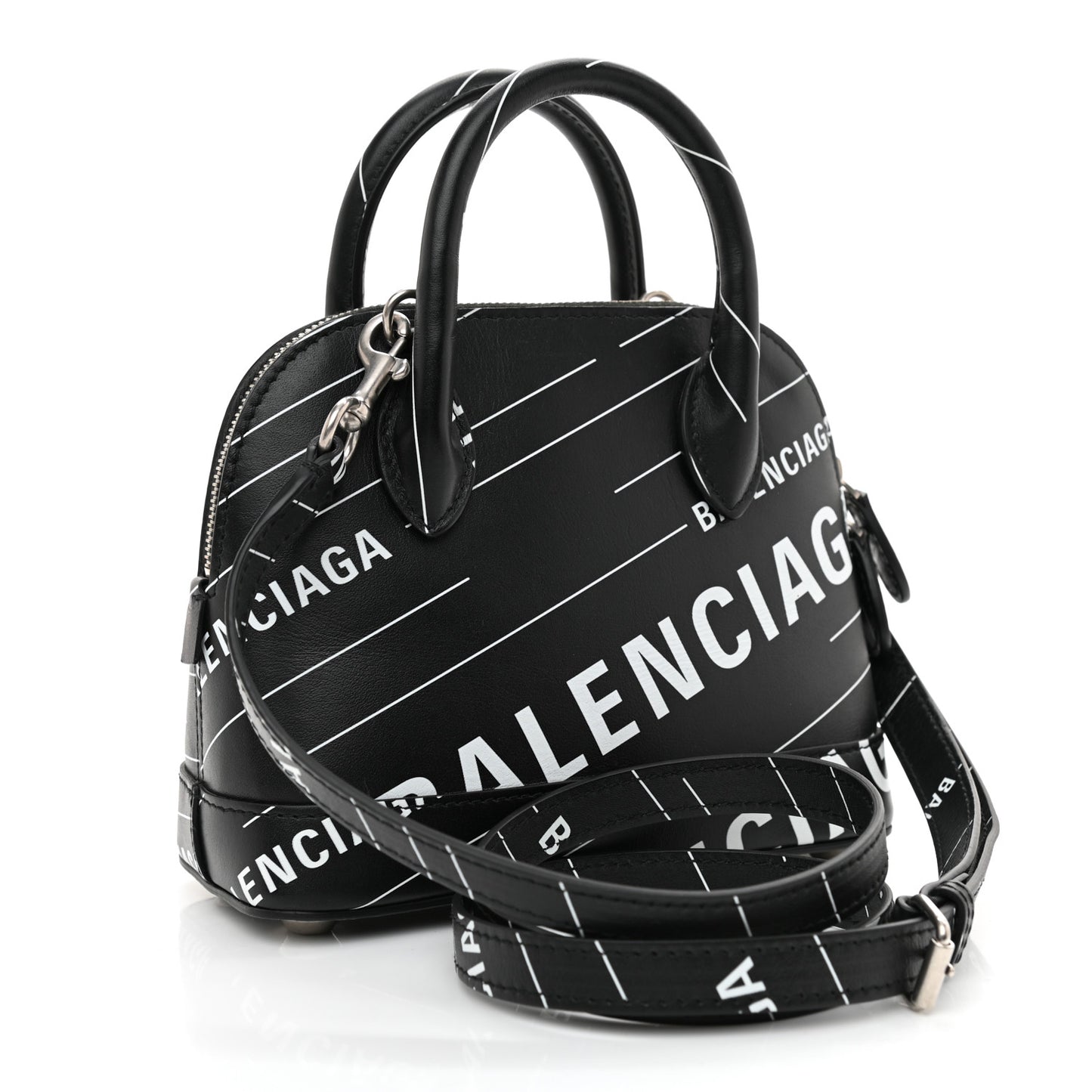 Calfskin Logo Print XXS Ville Top Handle Bag Black White