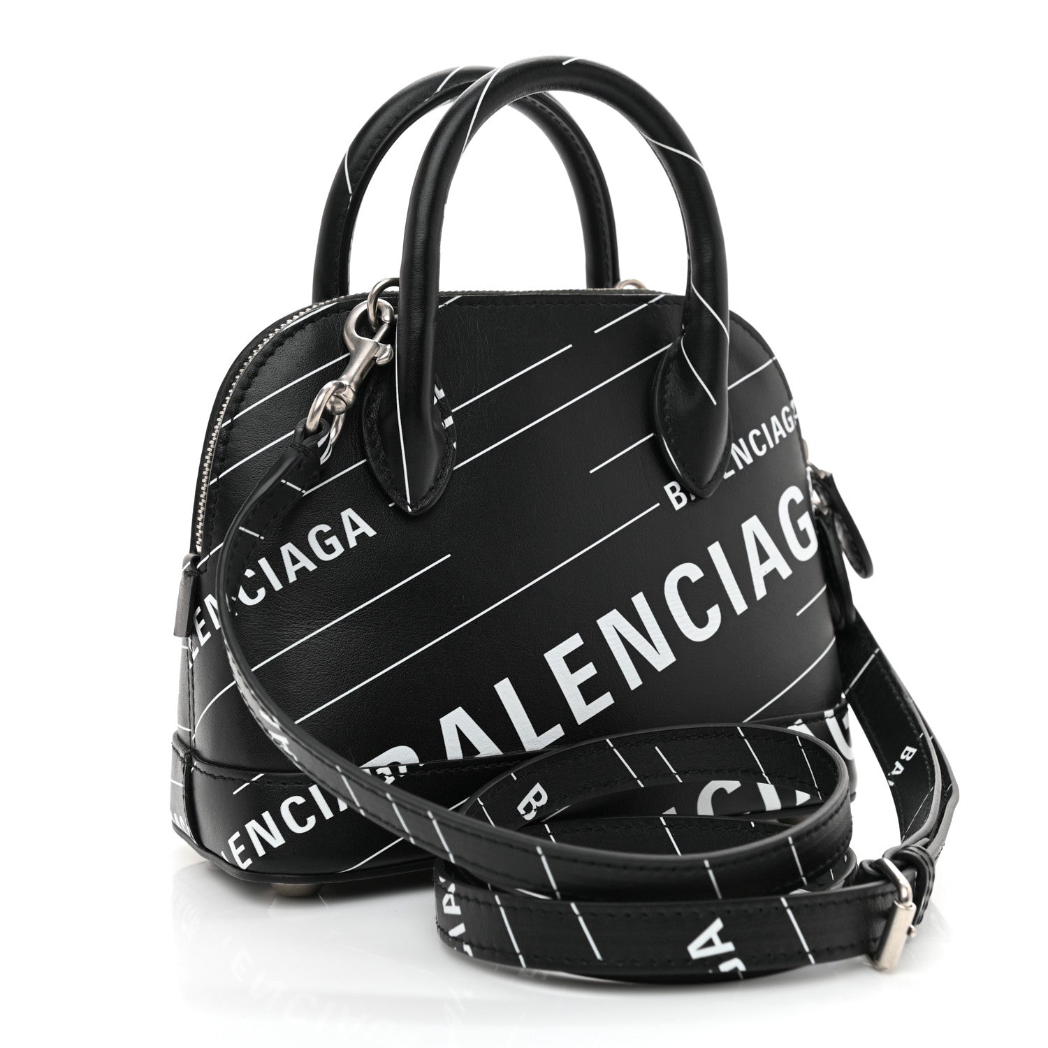 Balenciaga Calfskin Logo Print XXS Ville Top Handle Bag Black White 4 of 9