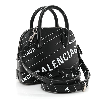 Balenciaga Calfskin Logo Print XXS Ville Top Handle Bag Black White 4 of 9