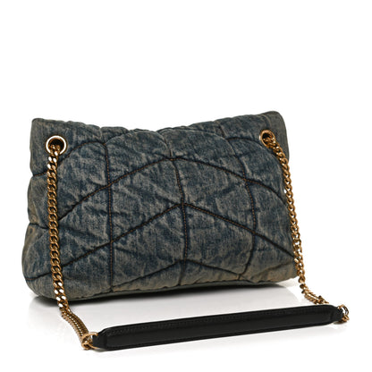 Saint Laurent Denim Quilted Small Loulou Puffer Monogram Chain Satchel Rodeo Blue 2 of 9