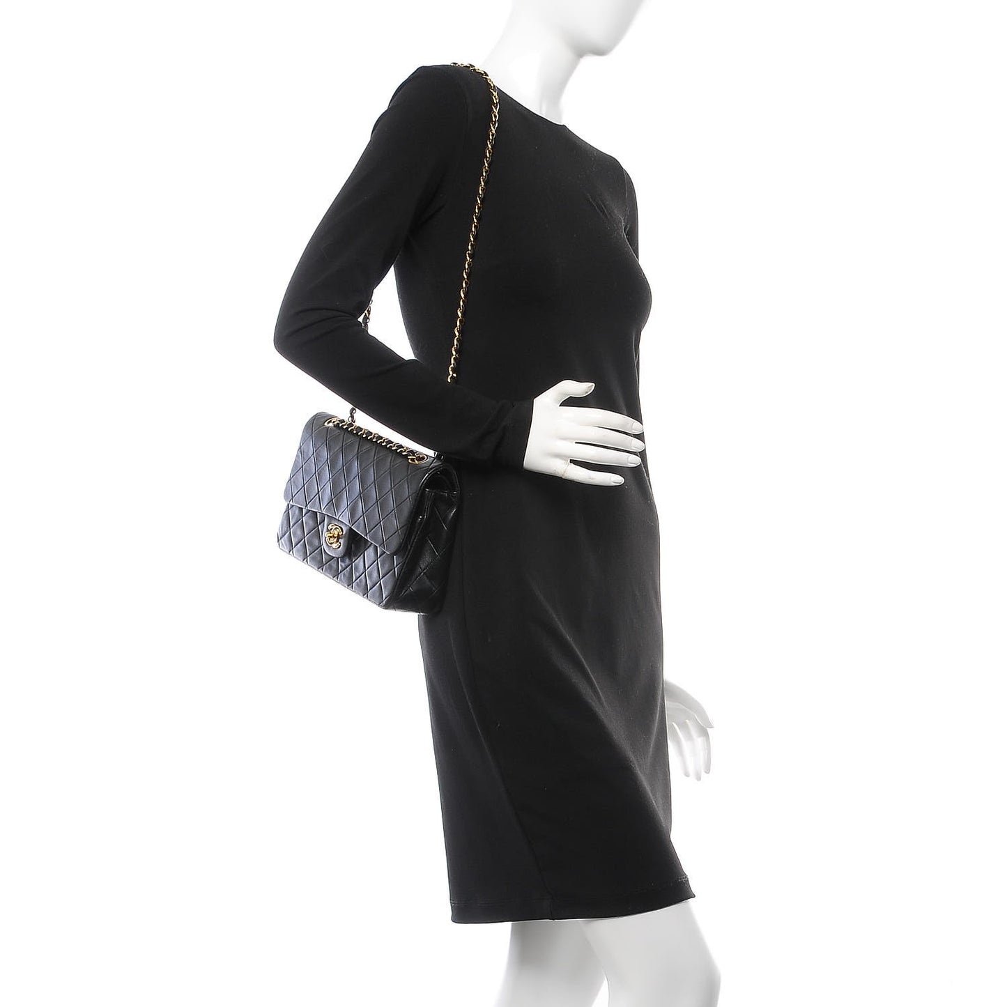 Lambskin Quilted Medium Double Flap Black