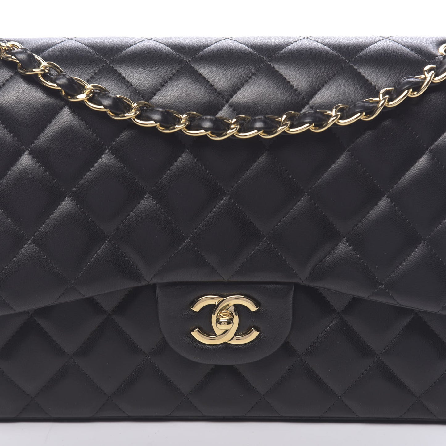Lambskin Quilted Jumbo Double Flap Black