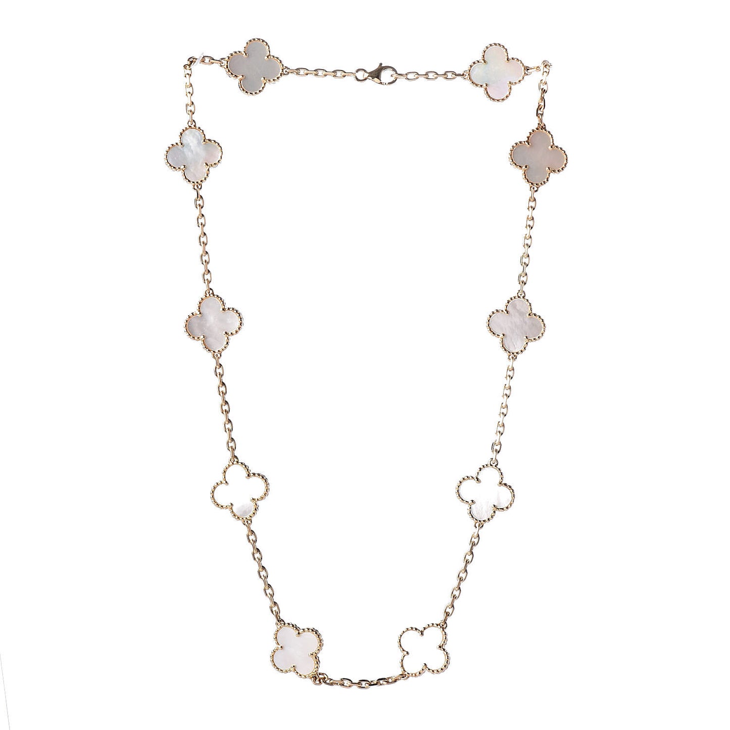 18K Yellow Gold Mother of Pearl 10 Motifs Vintage Alhambra Necklace
