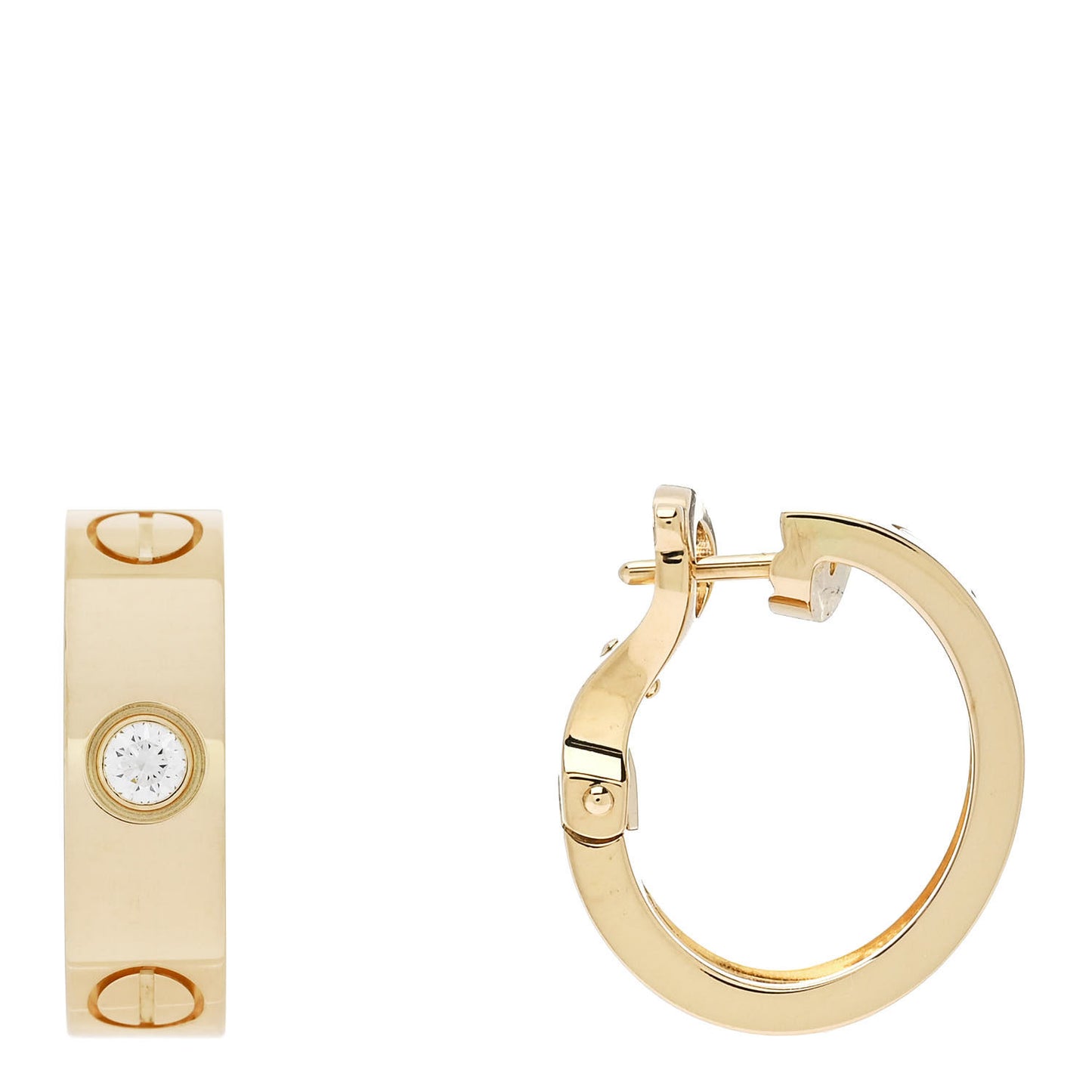 18K Yellow Gold 2 Diamond 5.5mm LOVE Hoop Earrings
