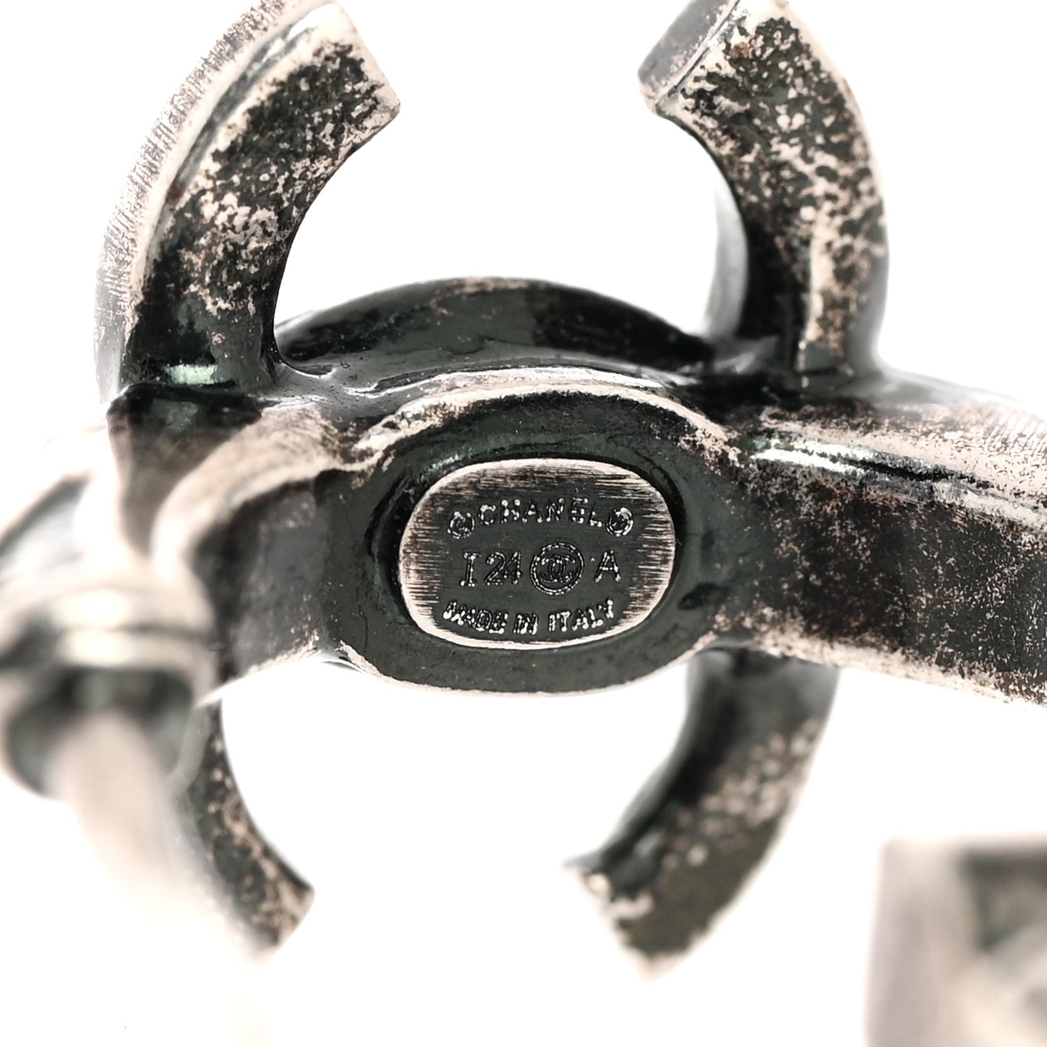 Chanel Metal Crystal CC Hoop Drop Earrings Silver 4 of 4
