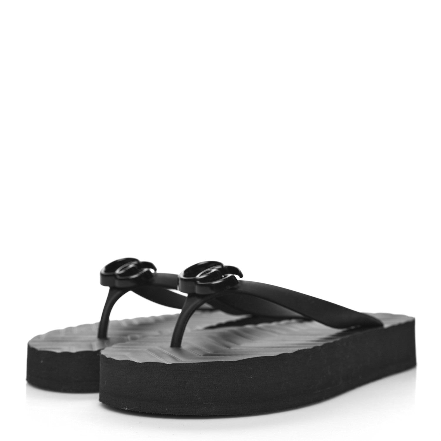 Gucci Rubber Chevron Womens GG Thong Sandals 39 Black 3 of 7