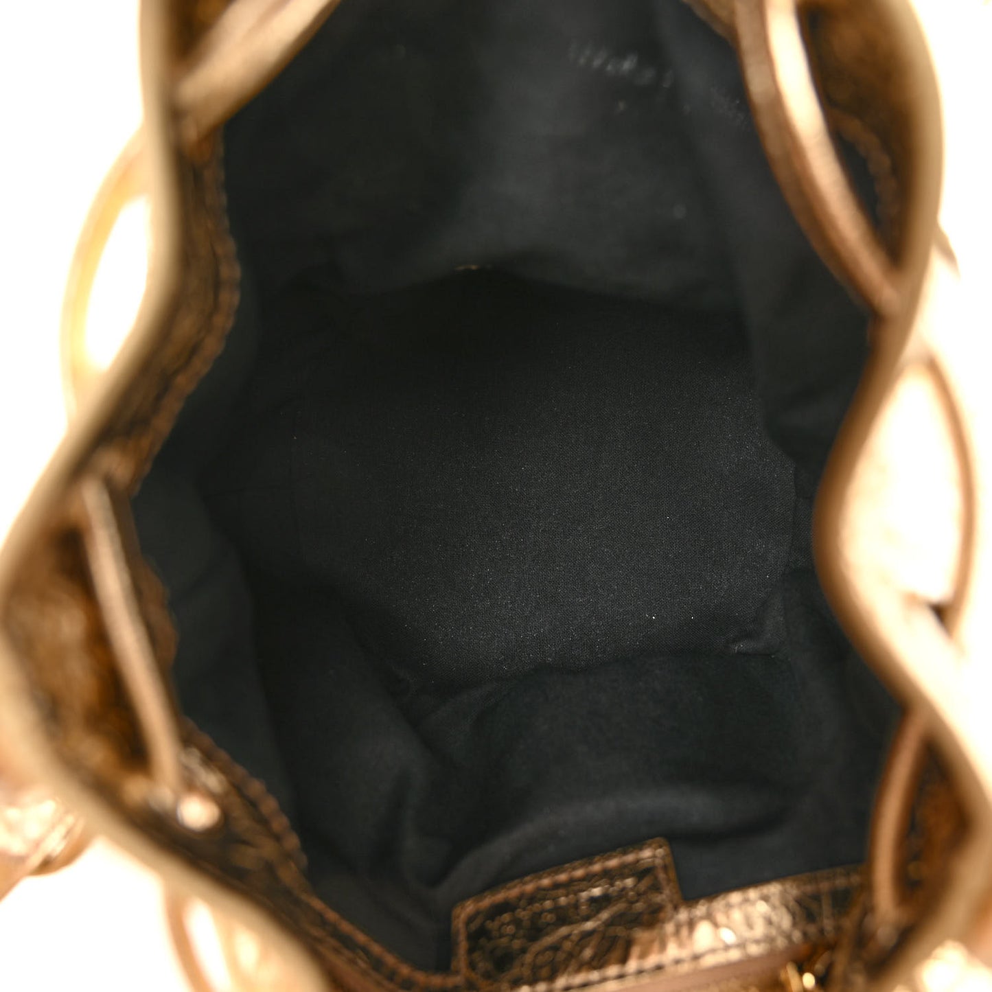 Metallic Agneau Arena Crystal Le Cagole Bucket Bag XS Light Gold