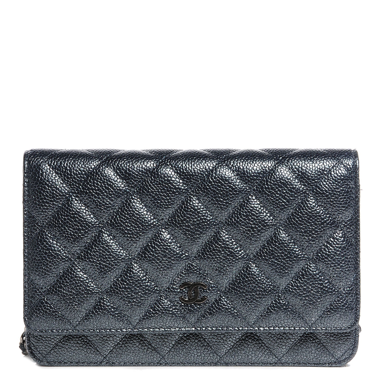 Chanel Metallic Caviar Quilted Wallet On Chain WOC Charcoal 1 of 10