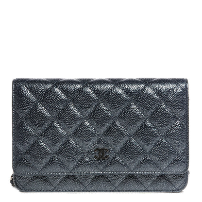 Chanel Metallic Caviar Quilted Wallet On Chain WOC Charcoal 1 of 10
