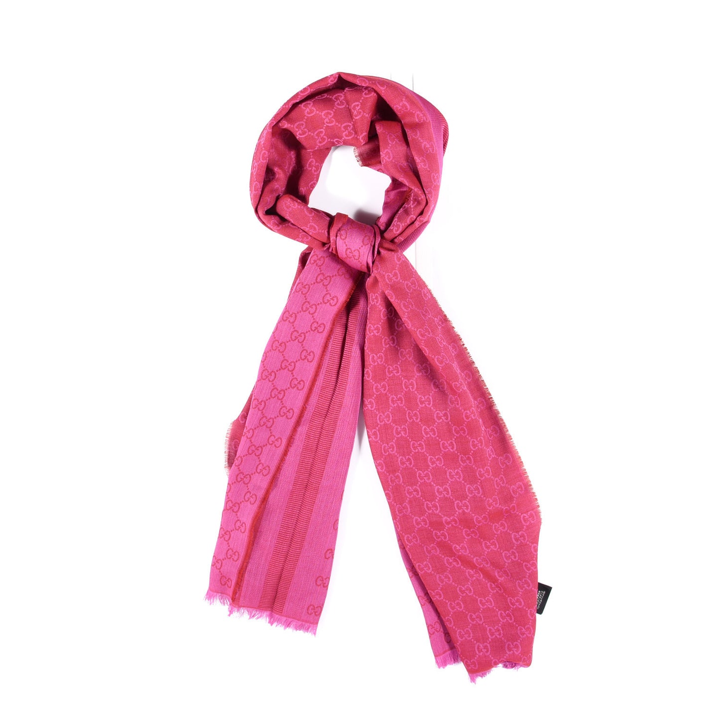 Wool Silk GG Monogram GGWeblong Fringe Scarf Shawl Red Pink