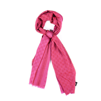 Gucci Wool Silk GG Monogram GGWeblong Fringe Scarf Shawl Red Pink 1 of 4
