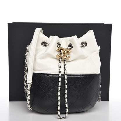 Chanel Aged Calfskin Quilted Small Gabrielle Bucket White Black 8 of 8