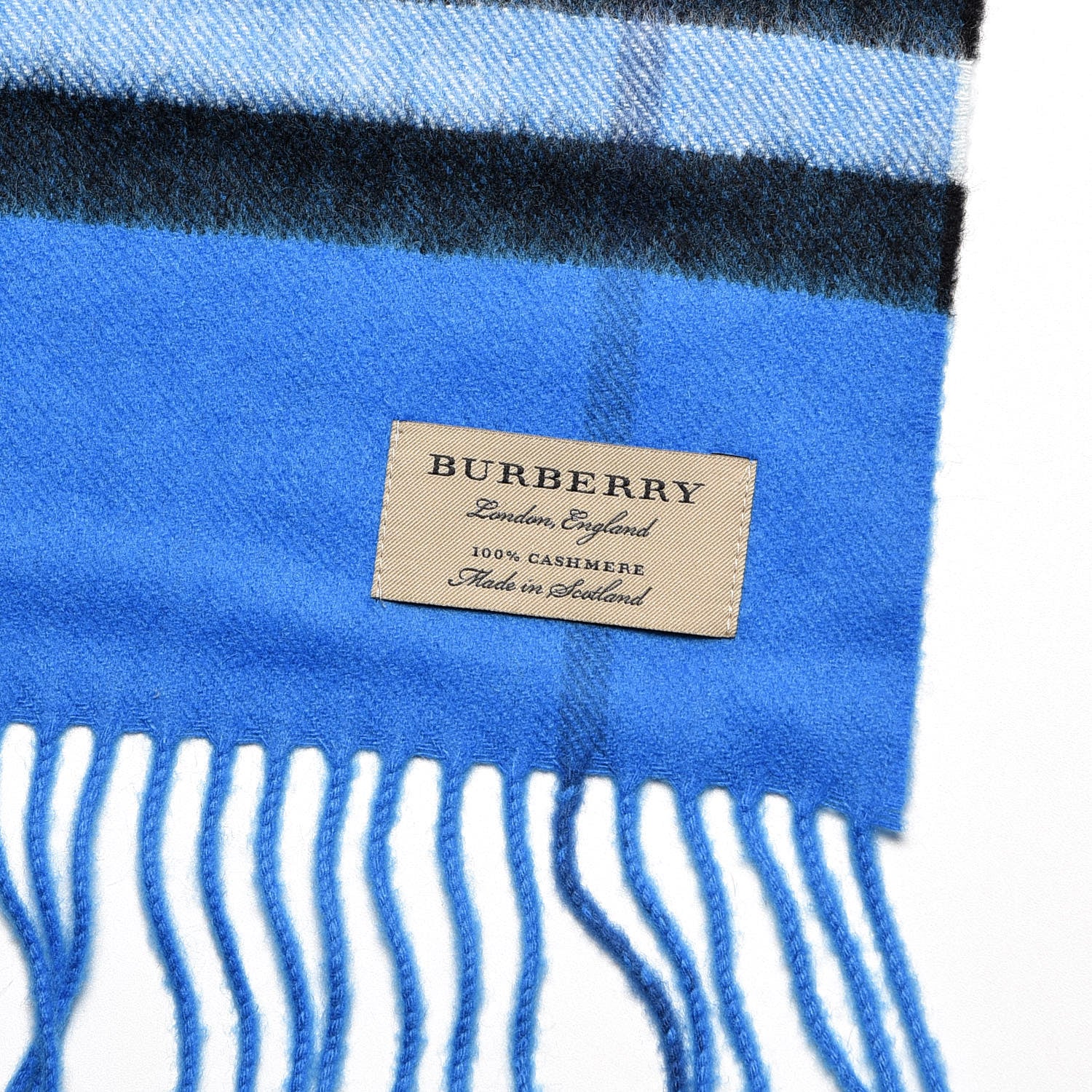 Burberry Cashmere Giant Check Fringe Scarf Bright Cornflower Blue 4 of 5