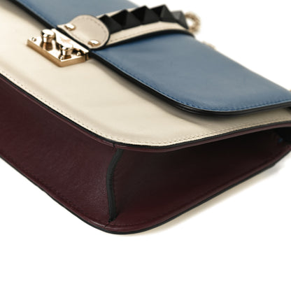 Valentino Garavani Vitello Tri-Color Medium Glam Lock Rockstud Flap Blue White Burgundy 10 of 13