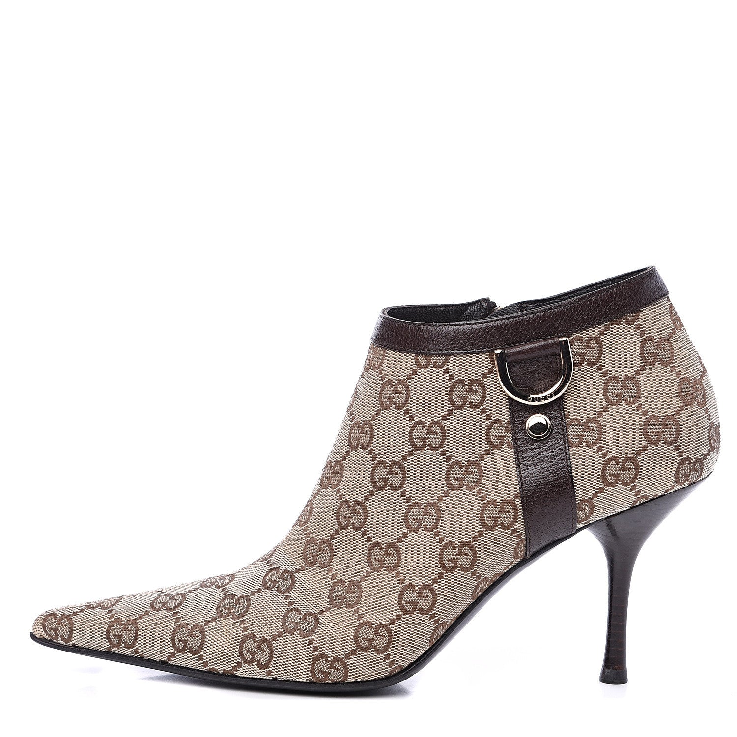Gucci Monogram Textured Calfskin D Ring Ankle Booties 8.5 Beige Ebony Cocoa 1 of 9