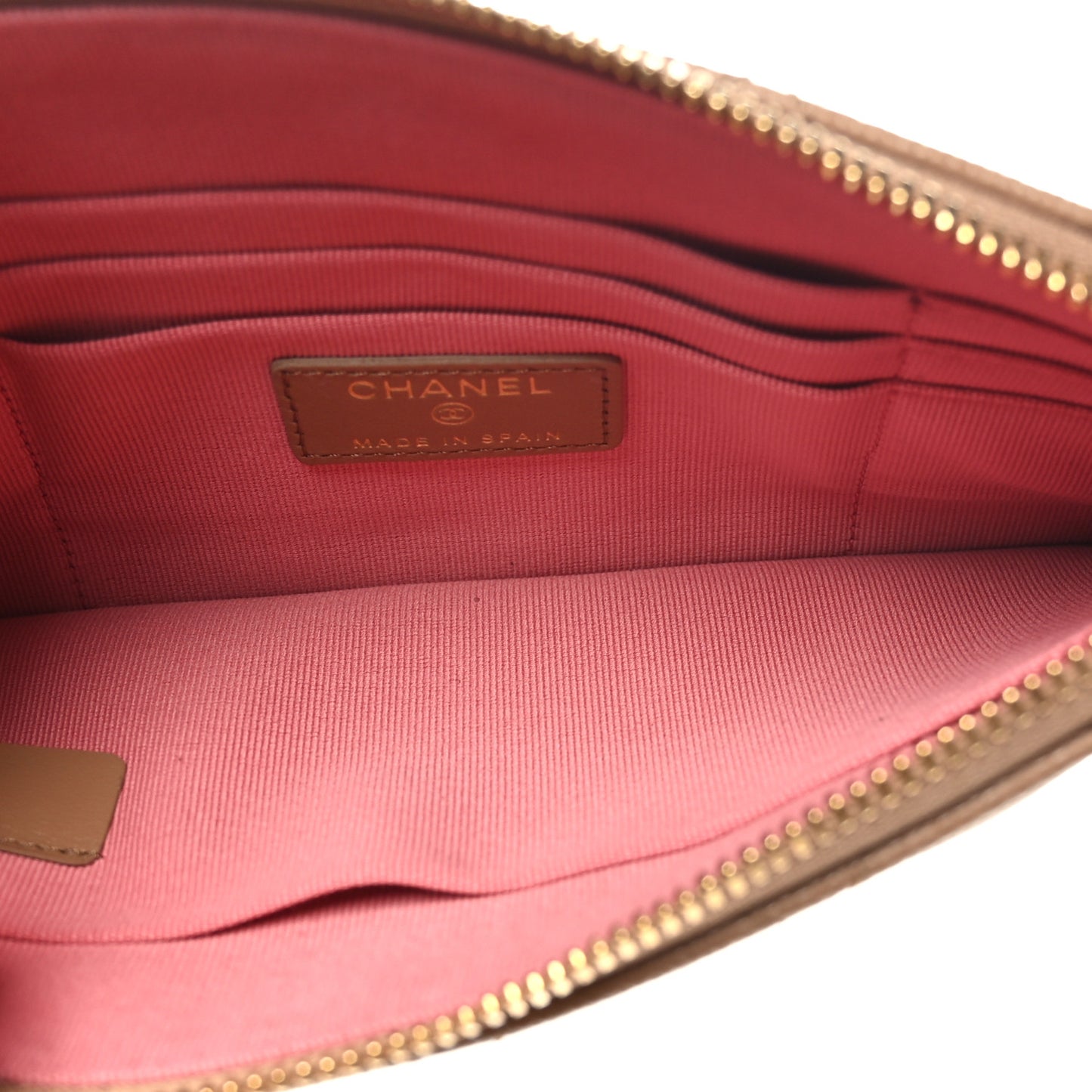 Shiny Caviar Quilted Small CC Cosmetic Case Beige